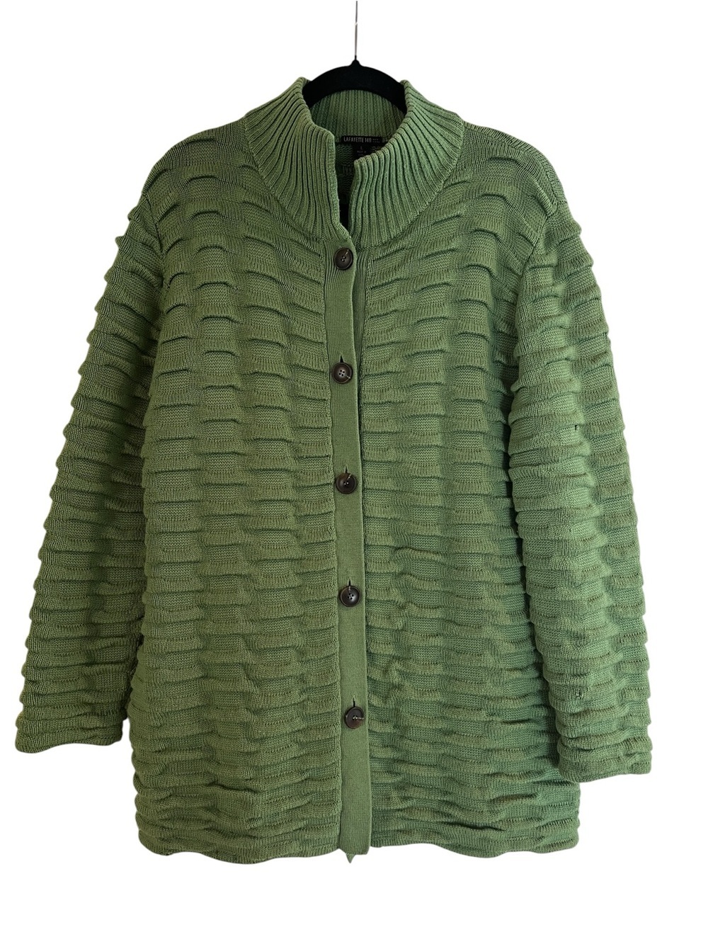Lafayette 148 100% Wool Green Textured Knit Button-Front Sweater Cardigan- L